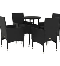 5-tlg. Garten-Essgruppe mit Kissen Schwarz Poly Rattan und Glas