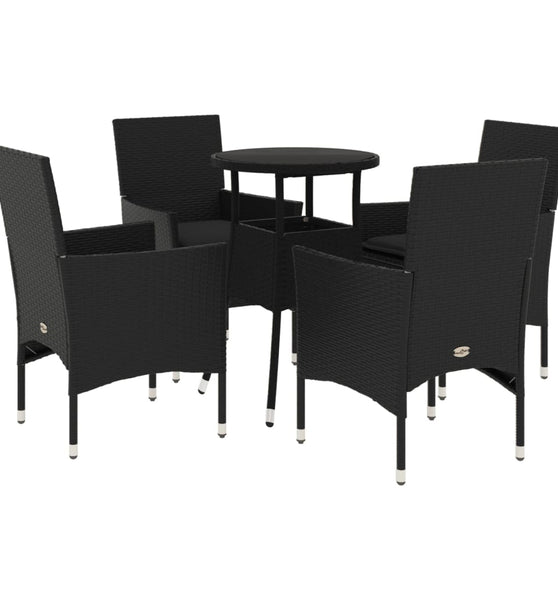 5-tlg. Garten-Essgruppe mit Kissen Schwarz Poly Rattan und Glas