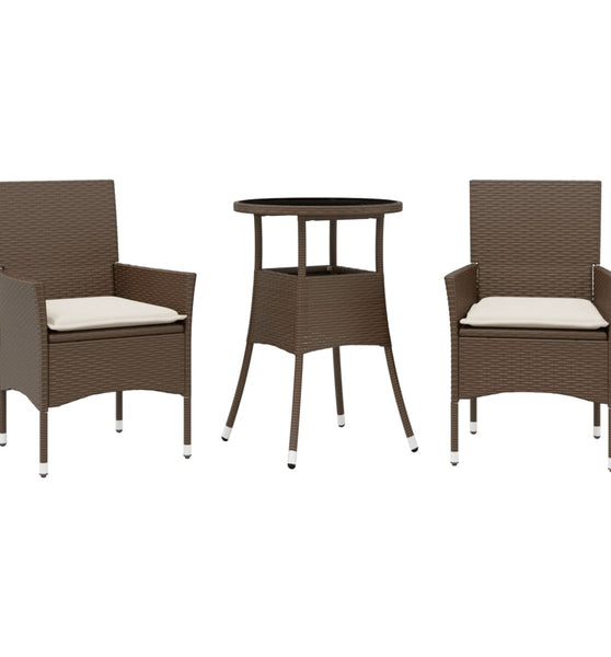3-tlg. Garten-Essgruppe mit Kissen Braun Poly Rattan Glas