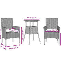 3-tlg. Garten-Essgruppe mit Kissen Braun Poly Rattan Glas