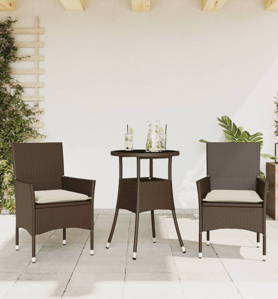 3-tlg. Garten-Essgruppe mit Kissen Braun Poly Rattan Glas
