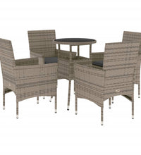 5-tlg. Garten-Essgruppe mit Kissen Grau Poly Rattan und Glas