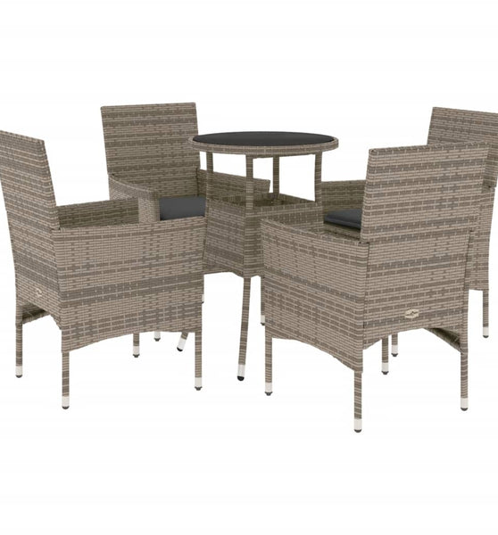 5-tlg. Garten-Essgruppe mit Kissen Grau Poly Rattan und Glas