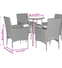 5-tlg. Garten-Essgruppe mit Kissen Grau Poly Rattan und Glas