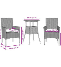 3-tlg. Garten-Essgruppe mit Kissen Beige Poly Rattan und Glas