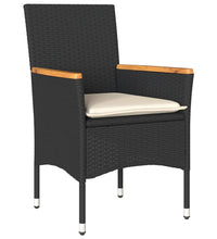 3-tlg. Garten-Essgruppe mit Kissen Schwarz Poly Rattan Akazie