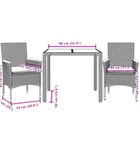3-tlg. Garten-Essgruppe mit Kissen Schwarz Poly Rattan Akazie