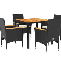 5-tlg. Garten-Essgruppe mit Kissen Schwarz Poly Rattan Akazie