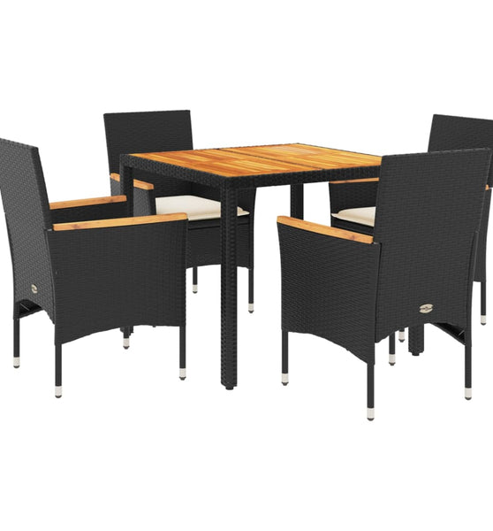 5-tlg. Garten-Essgruppe mit Kissen Schwarz Poly Rattan Akazie