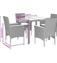 5-tlg. Garten-Essgruppe mit Kissen Schwarz Poly Rattan Akazie