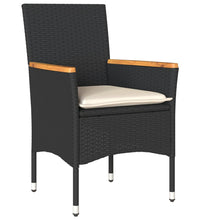 7-tlg. Garten-Essgruppe mit Kissen Schwarz Poly Rattan Akazie