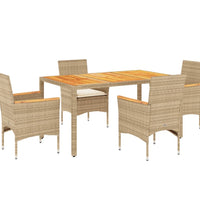 5-tlg. Garten-Essgruppe mit Kissen Beige Poly Rattan Akazie