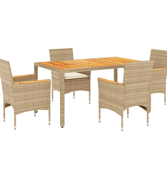 5-tlg. Garten-Essgruppe mit Kissen Beige Poly Rattan Akazie
