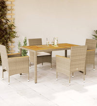 5-tlg. Garten-Essgruppe mit Kissen Beige Poly Rattan Akazie