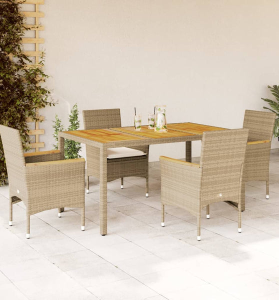 5-tlg. Garten-Essgruppe mit Kissen Beige Poly Rattan Akazie