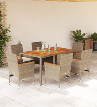 7-tlg. Garten-Essgruppe mit Kissen Beige Poly Rattan Akazie