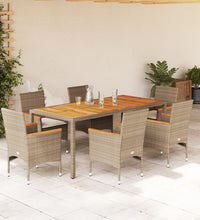 7-tlg. Garten-Essgruppe mit Kissen Beige Poly Rattan Akazie