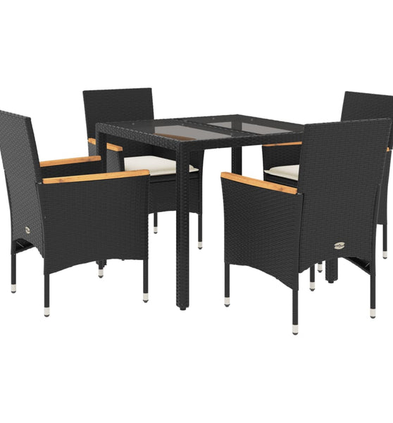 5-tlg. Garten-Essgruppe mit Kissen Schwarz Poly Rattan und Glas