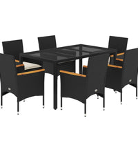 7-tlg. Garten-Essgruppe mit Kissen Schwarz Poly Rattan Glas