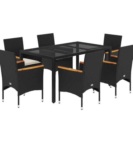 7-tlg. Garten-Essgruppe mit Kissen Schwarz Poly Rattan Glas
