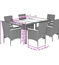 7-tlg. Garten-Essgruppe mit Kissen Schwarz Poly Rattan Glas