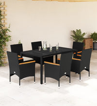 7-tlg. Garten-Essgruppe mit Kissen Schwarz Poly Rattan Glas