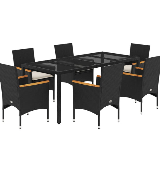 7-tlg. Garten-Essgruppe mit Kissen Schwarz Poly Rattan Glas