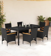 7-tlg. Garten-Essgruppe mit Kissen Schwarz Poly Rattan Glas