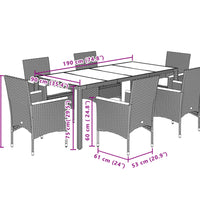 7-tlg. Garten-Essgruppe mit Kissen Beige Poly Rattan und Glas