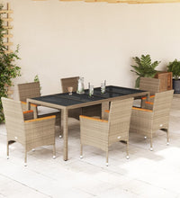 7-tlg. Garten-Essgruppe mit Kissen Beige Poly Rattan und Glas