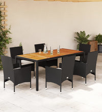 7-tlg. Garten-Essgruppe mit Kissen Schwarz Poly Rattan Akazie