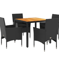 5-tlg. Garten-Essgruppe mit Kissen Schwarz Poly Rattan Akazie