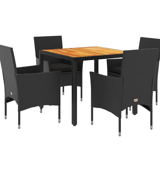 5-tlg. Garten-Essgruppe mit Kissen Schwarz Poly Rattan Akazie