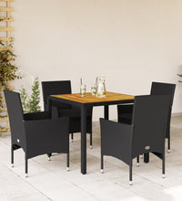 5-tlg. Garten-Essgruppe mit Kissen Schwarz Poly Rattan Akazie