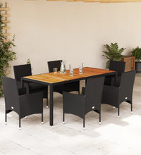 7-tlg. Garten-Essgruppe mit Kissen Schwarz Poly Rattan Akazie