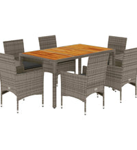 7-tlg. Garten-Essgruppe mit Kissen Grau Poly Rattan Akazie