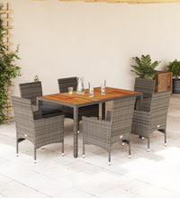 7-tlg. Garten-Essgruppe mit Kissen Grau Poly Rattan Akazie