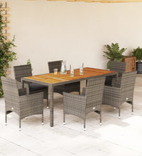 7-tlg. Garten-Essgruppe mit Kissen Grau Poly Rattan Akazie