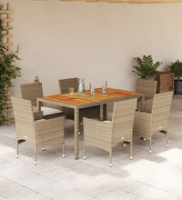 7-tlg. Garten-Essgruppe mit Kissen Beige Poly Rattan Akazie