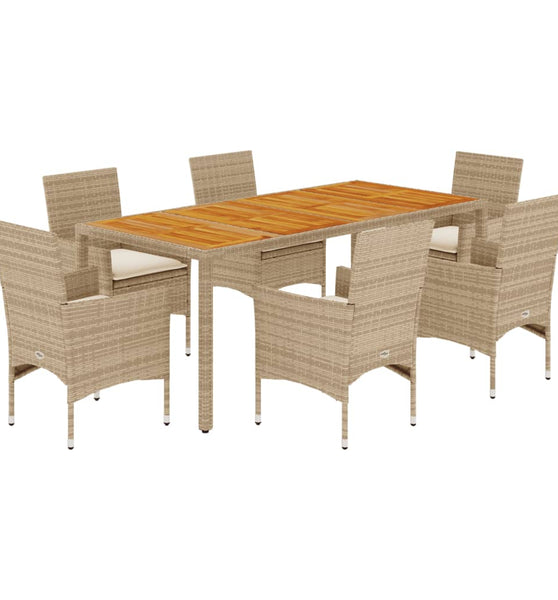 7-tlg. Garten-Essgruppe mit Kissen Beige Poly Rattan Akazie