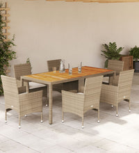 7-tlg. Garten-Essgruppe mit Kissen Beige Poly Rattan Akazie