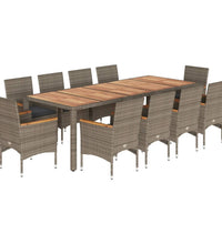 11-tlg. Garten-Essgruppe mit Kissen Grau Poly Rattan Akazie