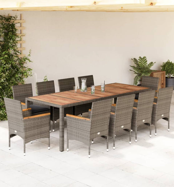 11-tlg. Garten-Essgruppe mit Kissen Grau Poly Rattan Akazie