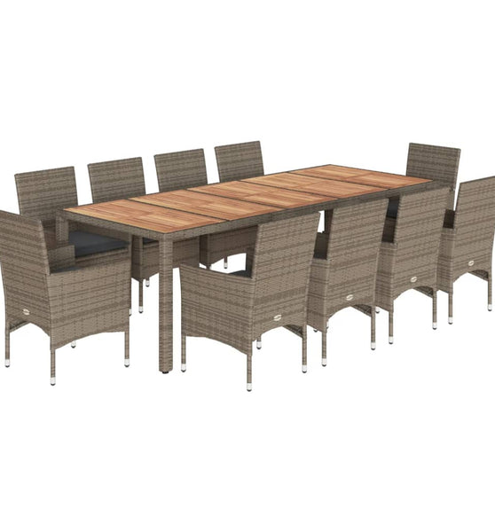 11-tlg. Garten-Essgruppe mit Kissen Grau Poly Rattan Akazie