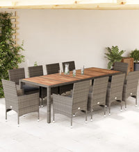 11-tlg. Garten-Essgruppe mit Kissen Grau Poly Rattan Akazie