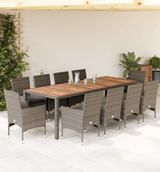 11-tlg. Garten-Essgruppe mit Kissen Grau Poly Rattan Akazie