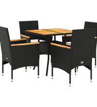 5-tlg. Garten-Essgruppe mit Kissen Schwarz Poly Rattan Akazie
