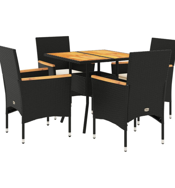 5-tlg. Garten-Essgruppe mit Kissen Schwarz Poly Rattan Akazie