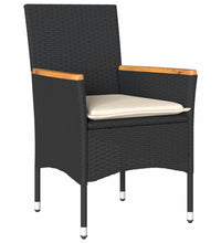 5-tlg. Garten-Essgruppe mit Kissen Schwarz Poly Rattan Akazie