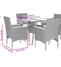 5-tlg. Garten-Essgruppe mit Kissen Schwarz Poly Rattan Akazie